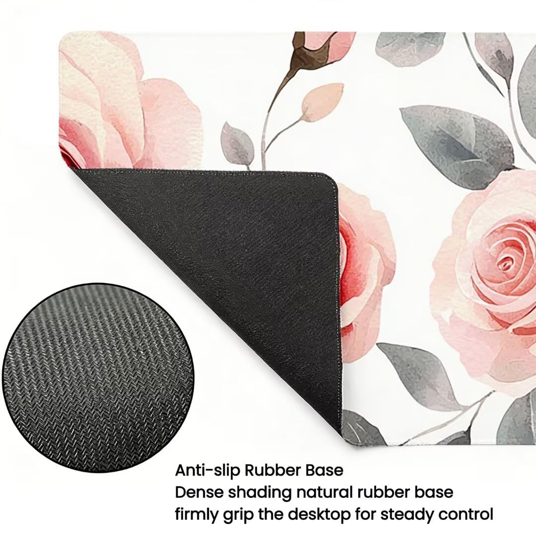 Podkładka pod mysz XXL Flower - 1400x600x3mm - Biała duża mata na biurko z przeszytymi krawędziami i antypoślizgowa wodoodporna do komputera, laptopa poprawia precyzję i szybkość. -35518
