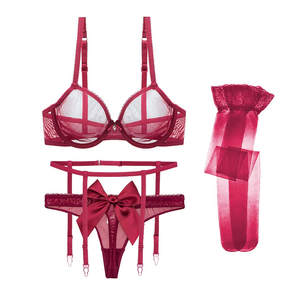 Lingerie Set for Women Lace See Through Lingerie with Garter Belts and