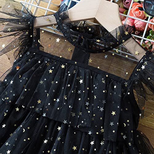 Star Sequin Black Tulle Dress Kids Girls Toddler Princess Dress Flutter Sleeve Party Pageant Dress Prom Gown3