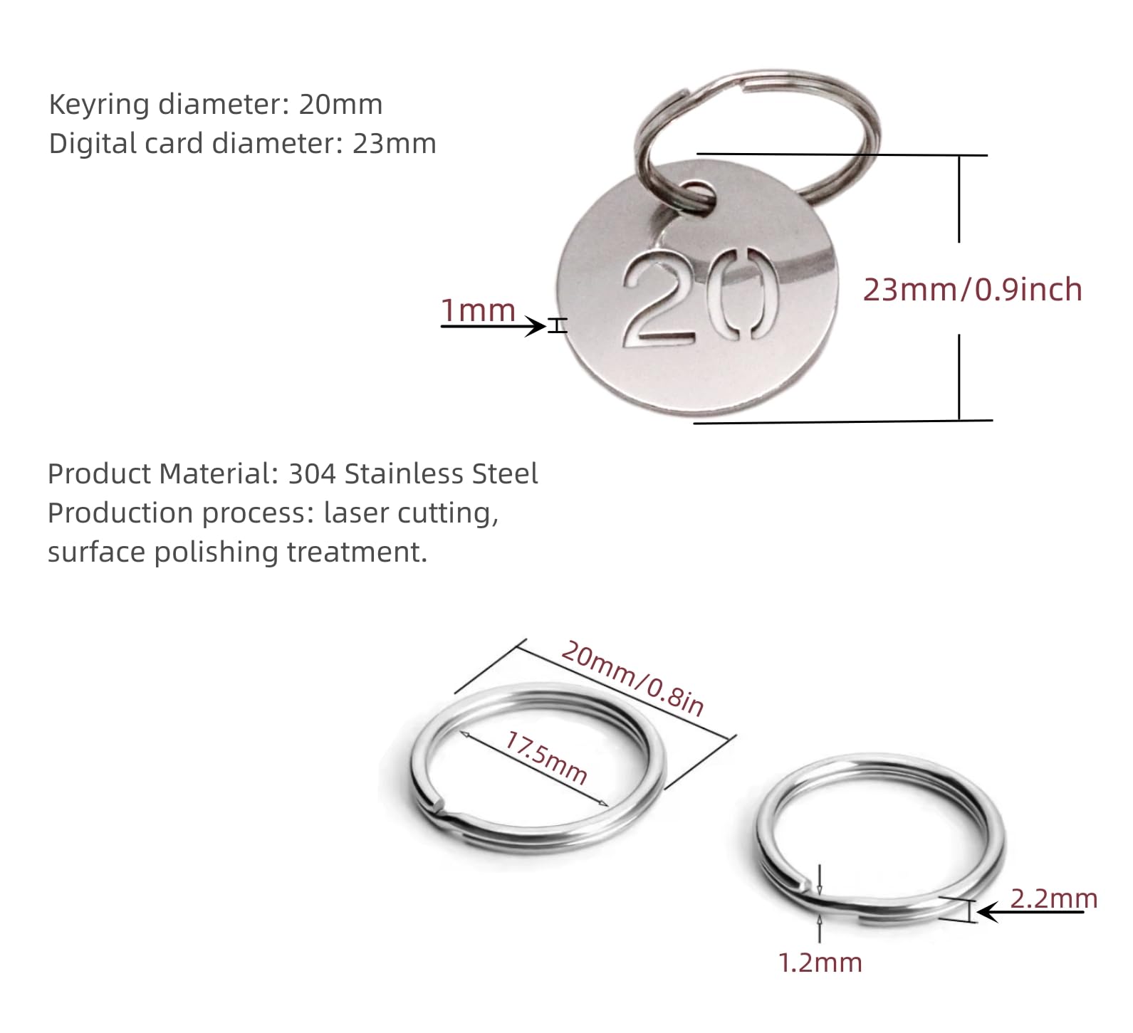 20 Pièce D'Étiquettes Numériques Acier Inoxydable 1-20 Clés