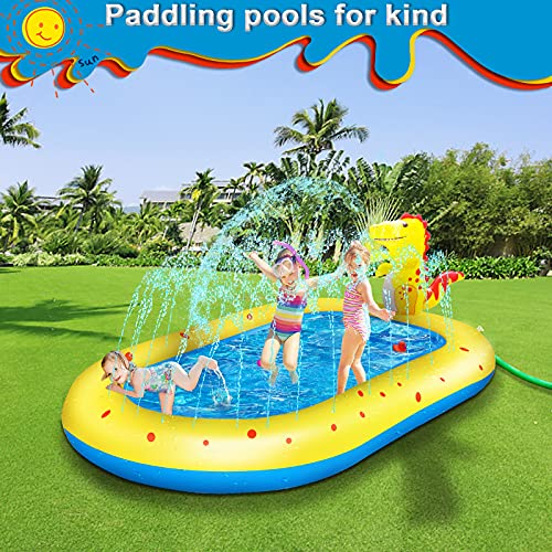 Lqttek Inflatable Sprinkler Pool For Kids, Cute Dinosaur Sprinkler Kiddie Pool, 3-In-1 Backyard Splash Pad Sprinkler Swimming Pool Outdoor Water Toys For Toddlers Kids #TOP6