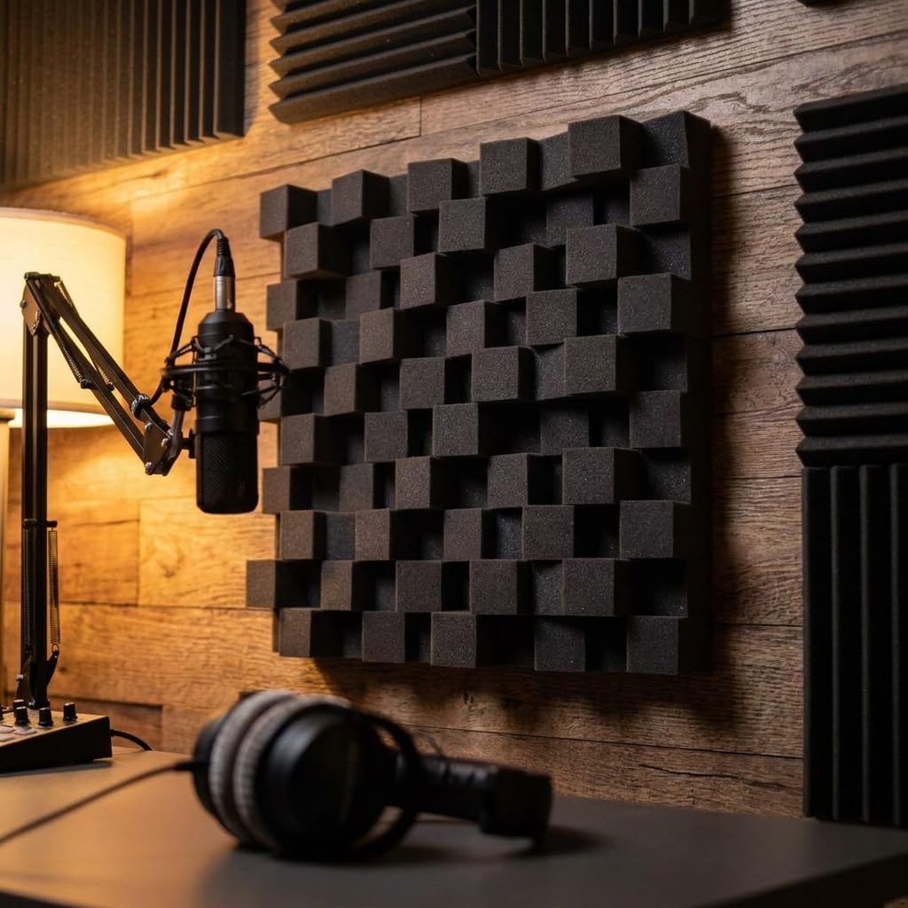 Pannello Acustico Fonoassorbente, 50x50cm, Diffusore QRD 2D, 10cm Spessore. Per Pareti e soffitto. Inclusi Ganci di installazione. Non spedito sottovuoto.