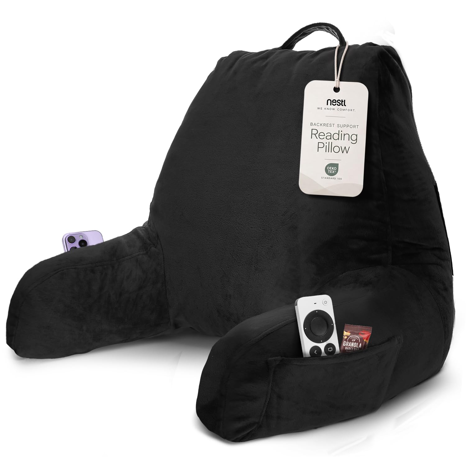 Nestl Reading Pillow for Bed, Back Pillow for Sitting Up in Bed, Black