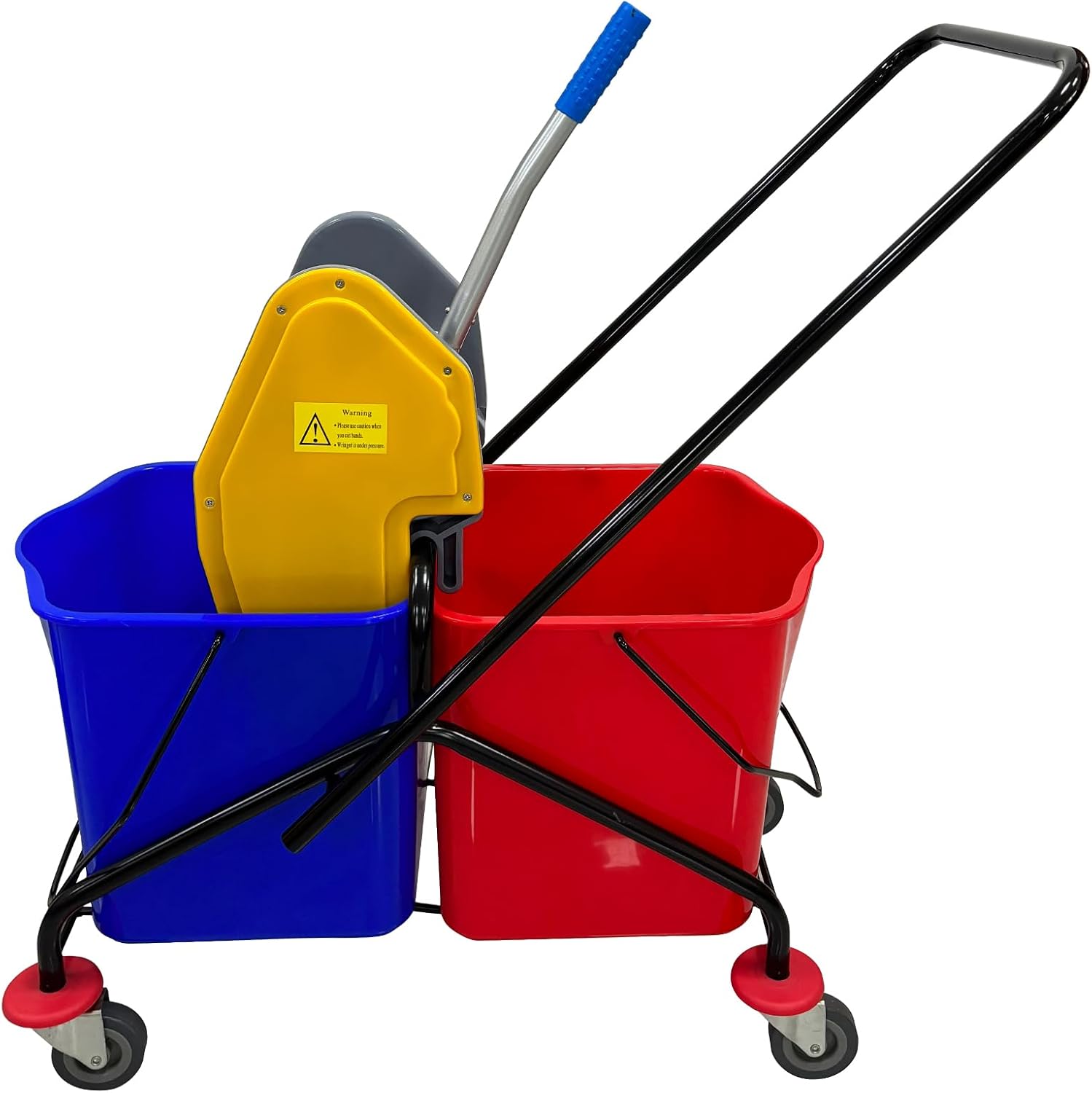 Commercial Double Bucket Mop Cart with Wringer, 50L Capacity Rolling Mop Bucket with Wheels, Blue and Red Druable Spin Mop and Bucket with Wringer for Hotel Builiding Office Home (22Quart x 2)