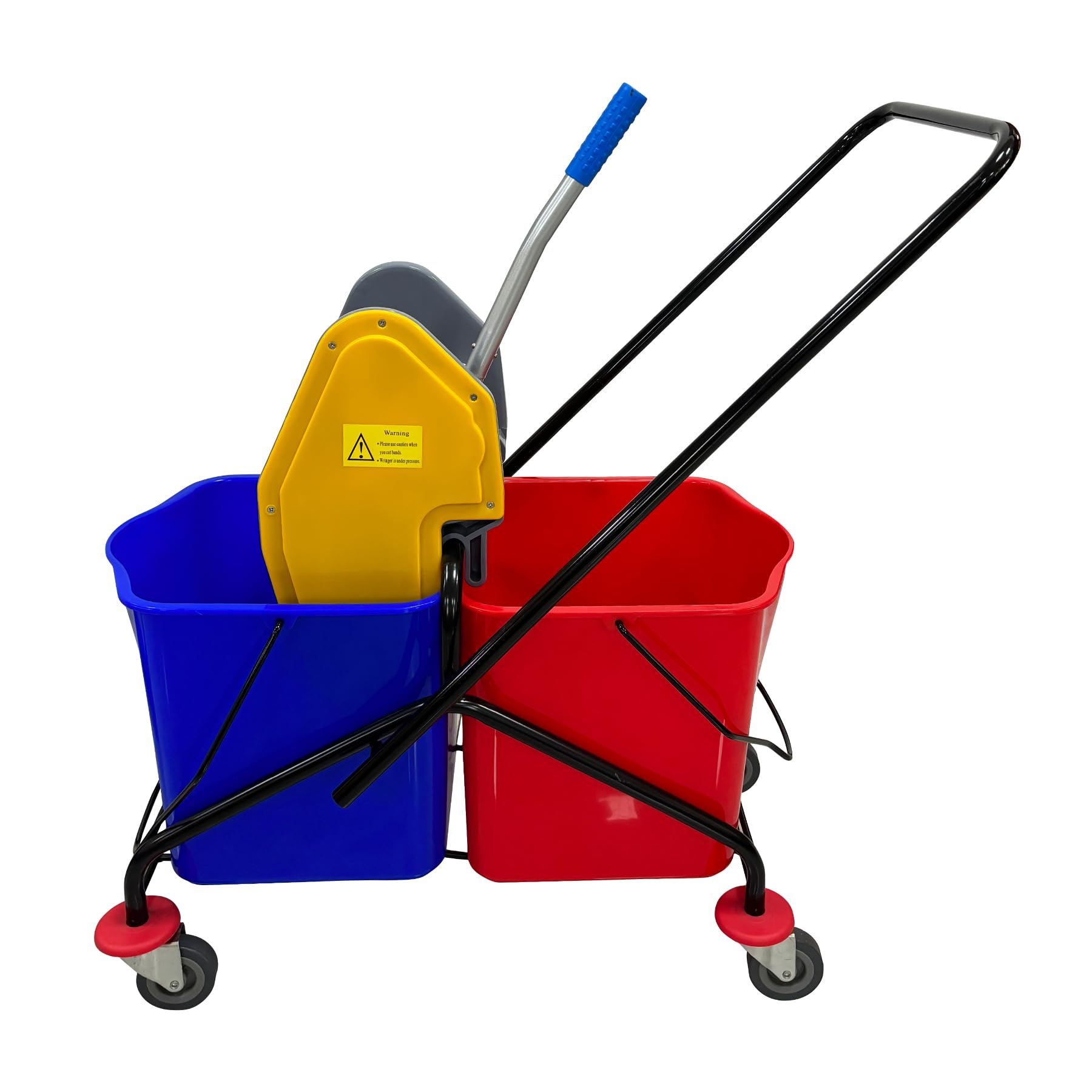 Carrito comercial de doble cubo con escurridor, cubo de 50 L con ruedas, juego de fregona giratoria y cubo para hoteles, oficinas y limpieza del hogar (22 cuartos de galón x 2)