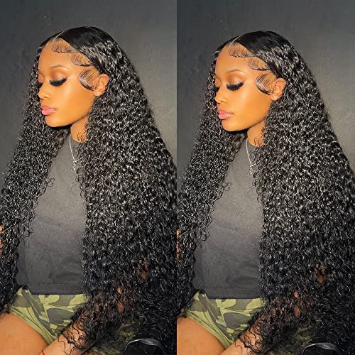 Image of bangjazz Long Wet and Wave Lace Front Wigs Human Hair 180% Density Brazilian Virgin Hair Water Wave Lace Closure Human Hair Wigs for Black Women Pre Plucked with Baby Hair Natural Color 34 Inch