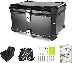 Baú Traseiro Moto Alumínio 65 Litros Suporte Universal Impermeável Reforçado Seguro Bagageiro Universal Top Case Grande Comporta 2 Capacetes Grande Capacidade (Preto)