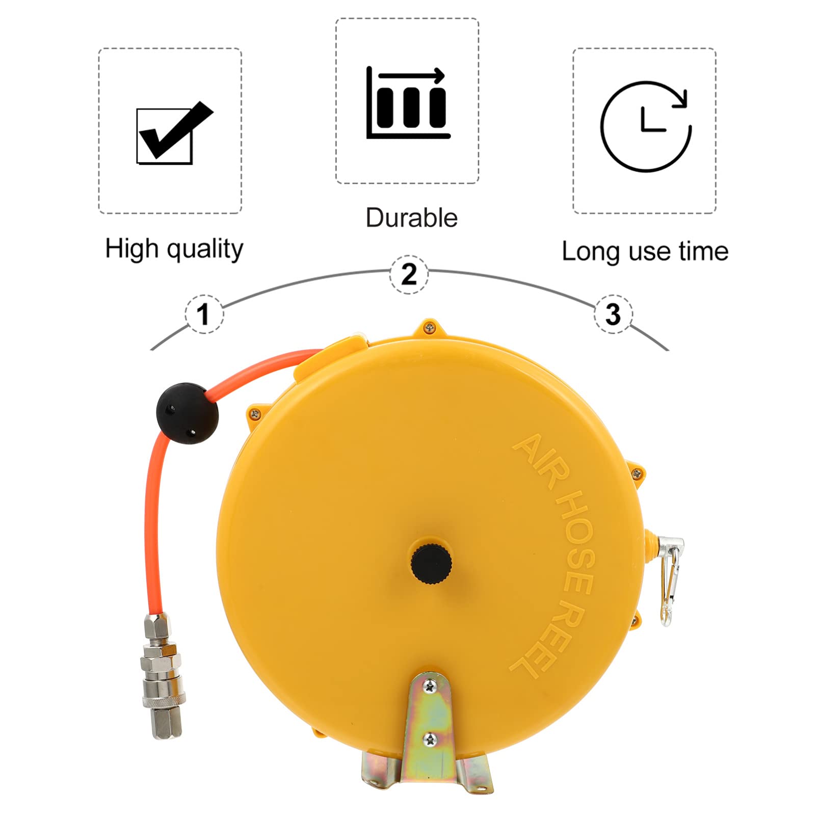 Carrete 8m de Manguera de Aire Retráctil Automático Mini | Abs y Aleación, Color Amarillo, Fijación en Pared, Techo o Puerta, Recuperación Automática y Alta Resistencia