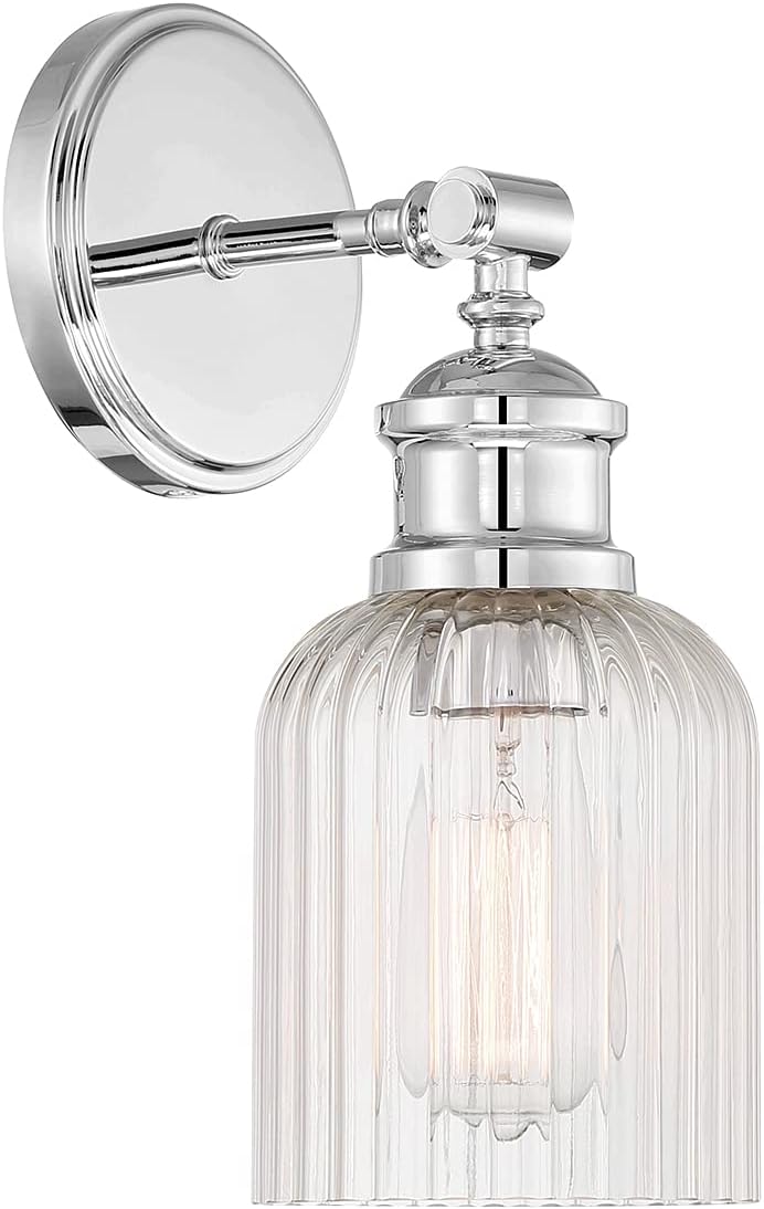 Chrome Ribbed Glass Shade 1-Light Wall Sconce