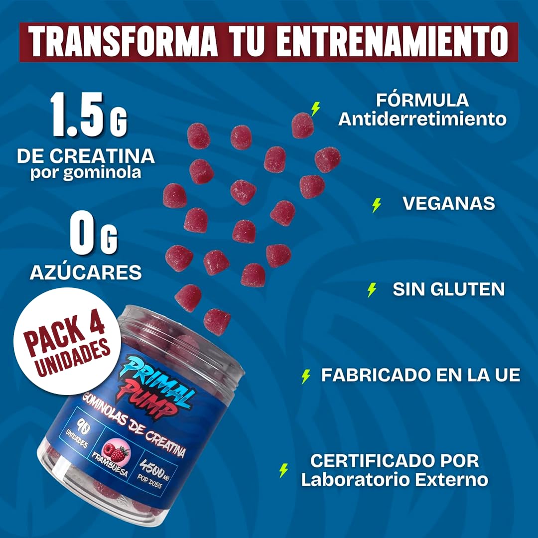 Pack 4 Sabores Frambuesa, Lima Limin, Naranja & Mango Maracuyá | Gominolas de Creatina Monohidratada 4.5g | Rendimiento, Energía, Sabor en Cada Dosis | Sin Azúcar, Vegano, Sin Gluten