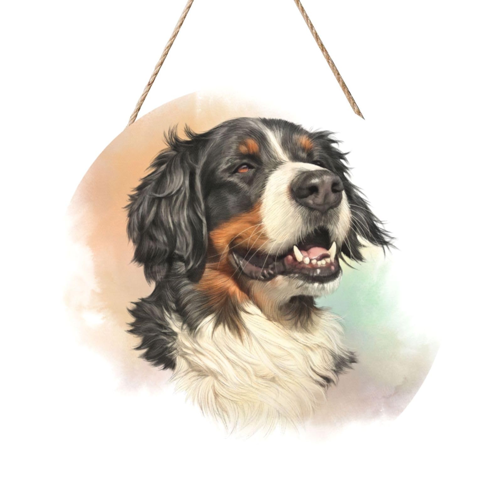 InOmak Bernese Mountain Dog Realistic Portrait Berner, Round Wood Panel Painting 12 in, Wall Hanging Painting For Home