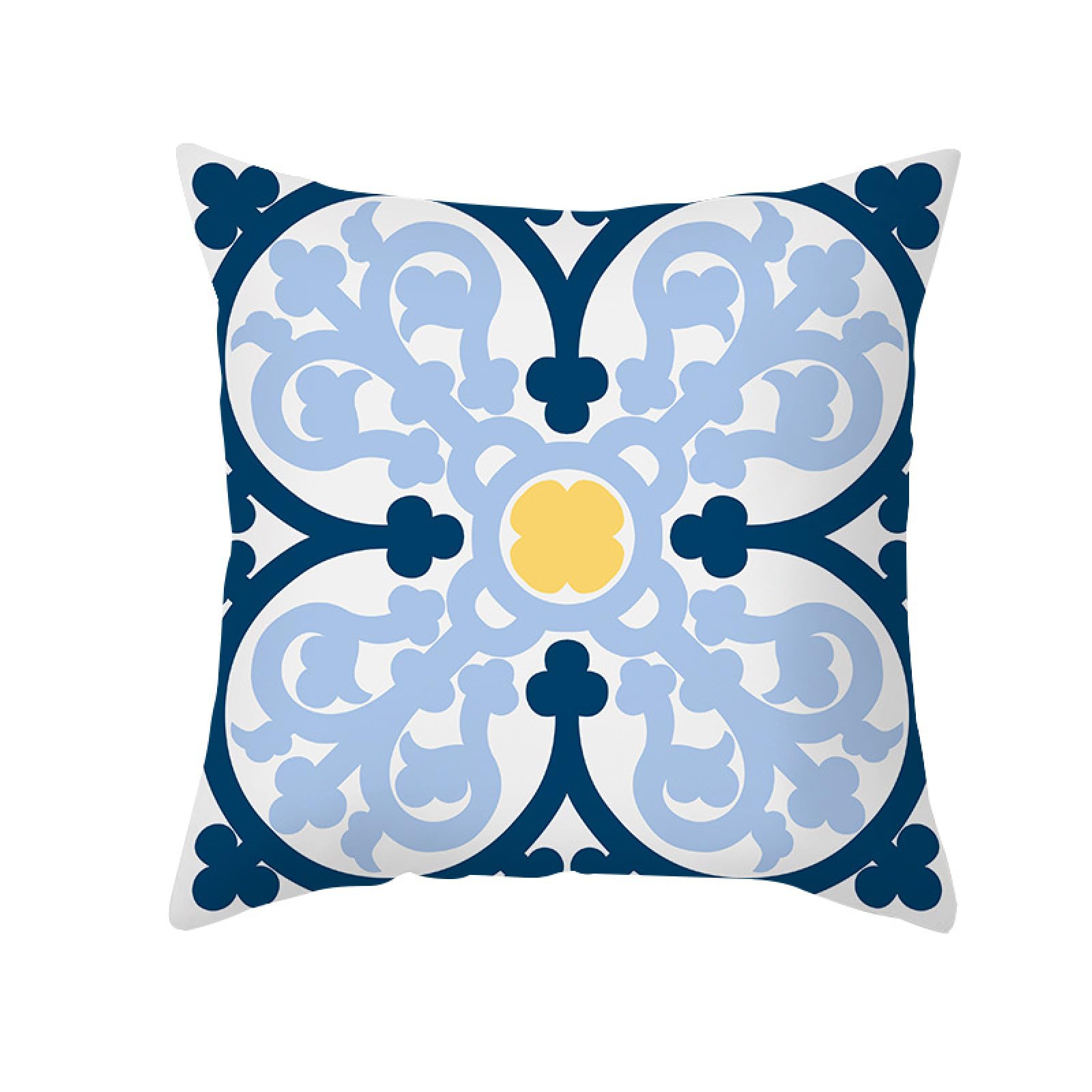 Cushion Covers Blue Geometric Pattern Pillow Cases Soft Linen Cushions with Covers Included Washable Sofa Cushions with Invisible Zip Pillowcase Breathable Pillow Cover 50x50 Cushion Cover 1 Pack