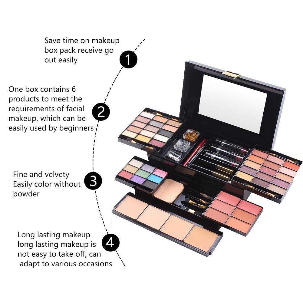 Paleta de Sombras de Ojos 49 Colores de Estuche de Maquillaje Cosmético - Incluye Rubor y Polvos Compactos y Brillo Labios #1