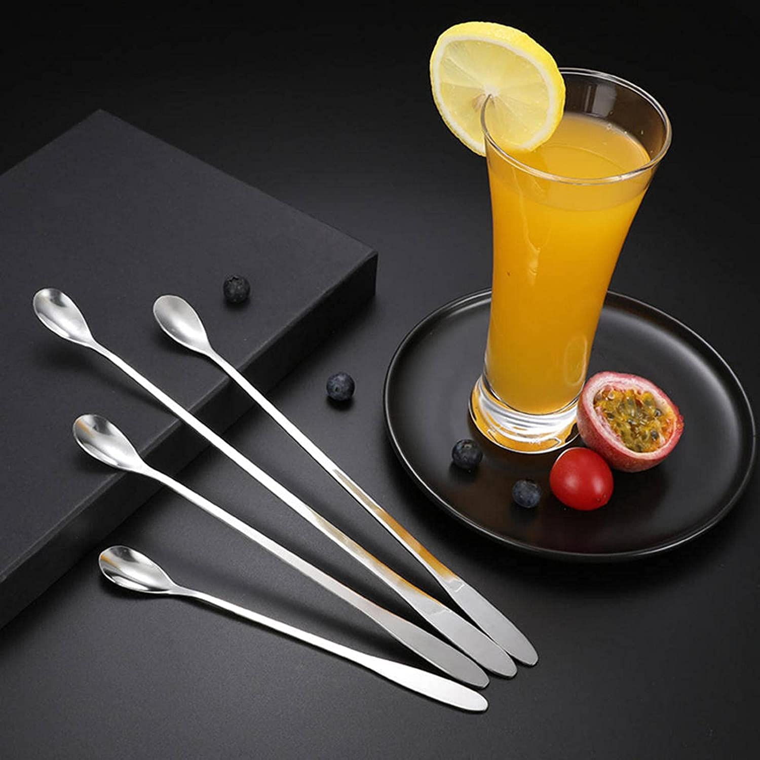 Kleine Löffel, Lange Griffe Edelstahl Kaffee Löffel Teelöffel Eisdessert Cocktail Rührer Löffel Barware Trinkwerkzeug Mokkalöffel(19 * 2cm)