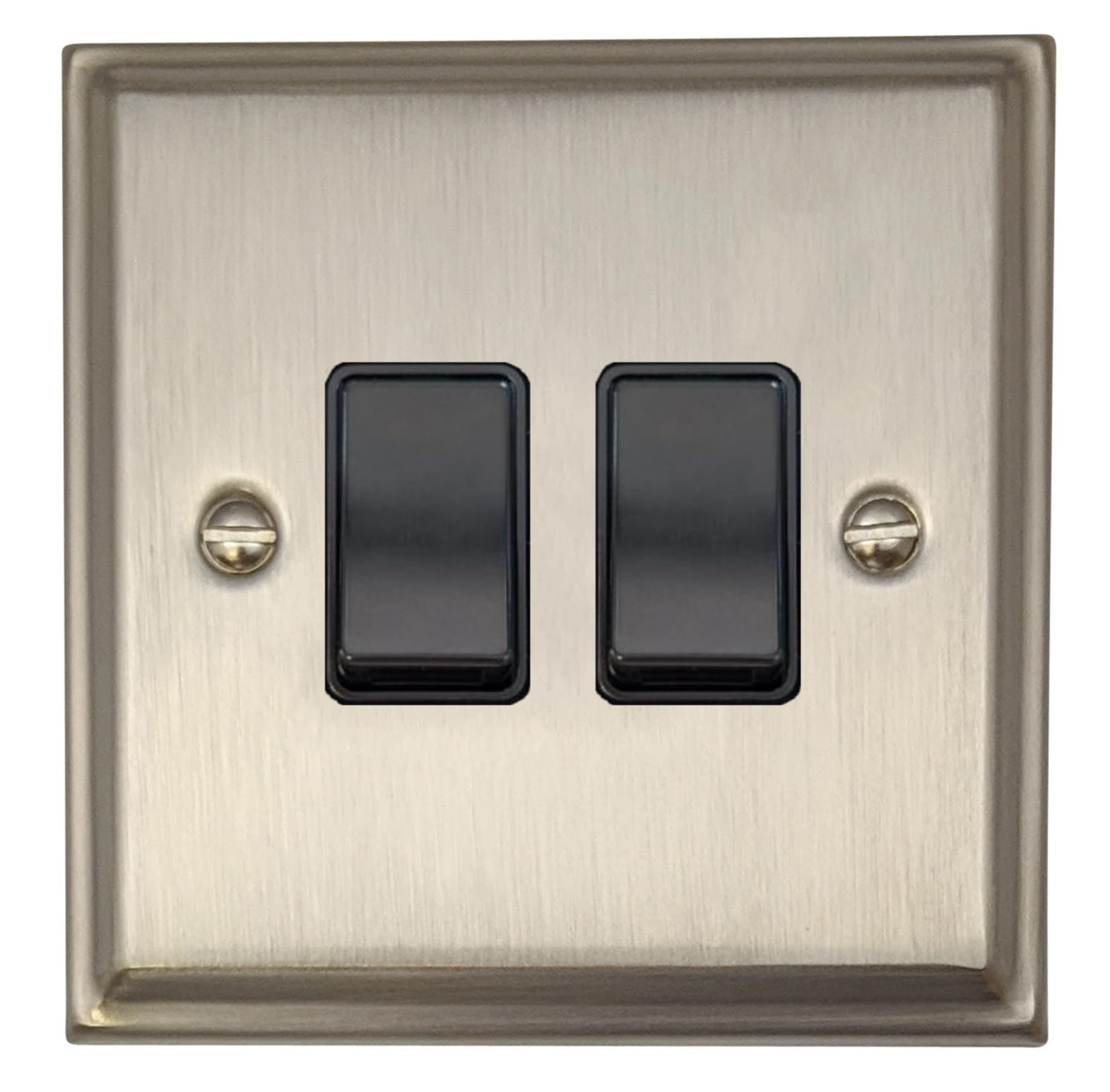 Deco Satin Nickel Light Switch (2 Gang/Black Switch) - DSN2B