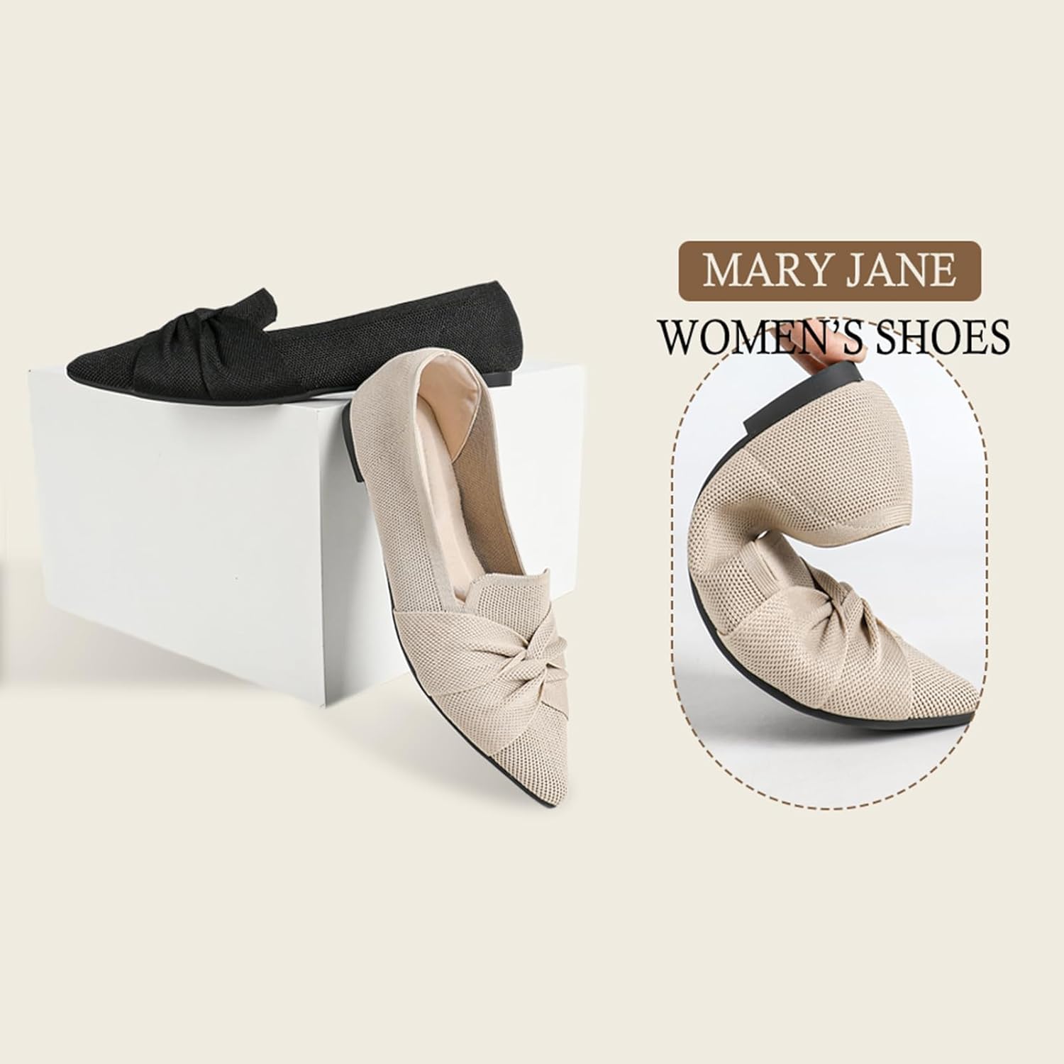 Flats for Women Mesh Ballet Flats with Bow Pointed Toe, Comfortable Knit Dressy Flats for Work Office - Image 6