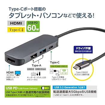 Amazon.co.jp：Digio2 PD対応 Type-C コンパクト ドッキング