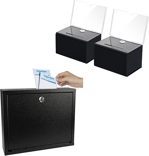 Kyodoled Caja de sugerencias con cerradura montada en la pared, buzón de correo, tarjetas de buzón de llaves, caja de seguridad, urna, caja de