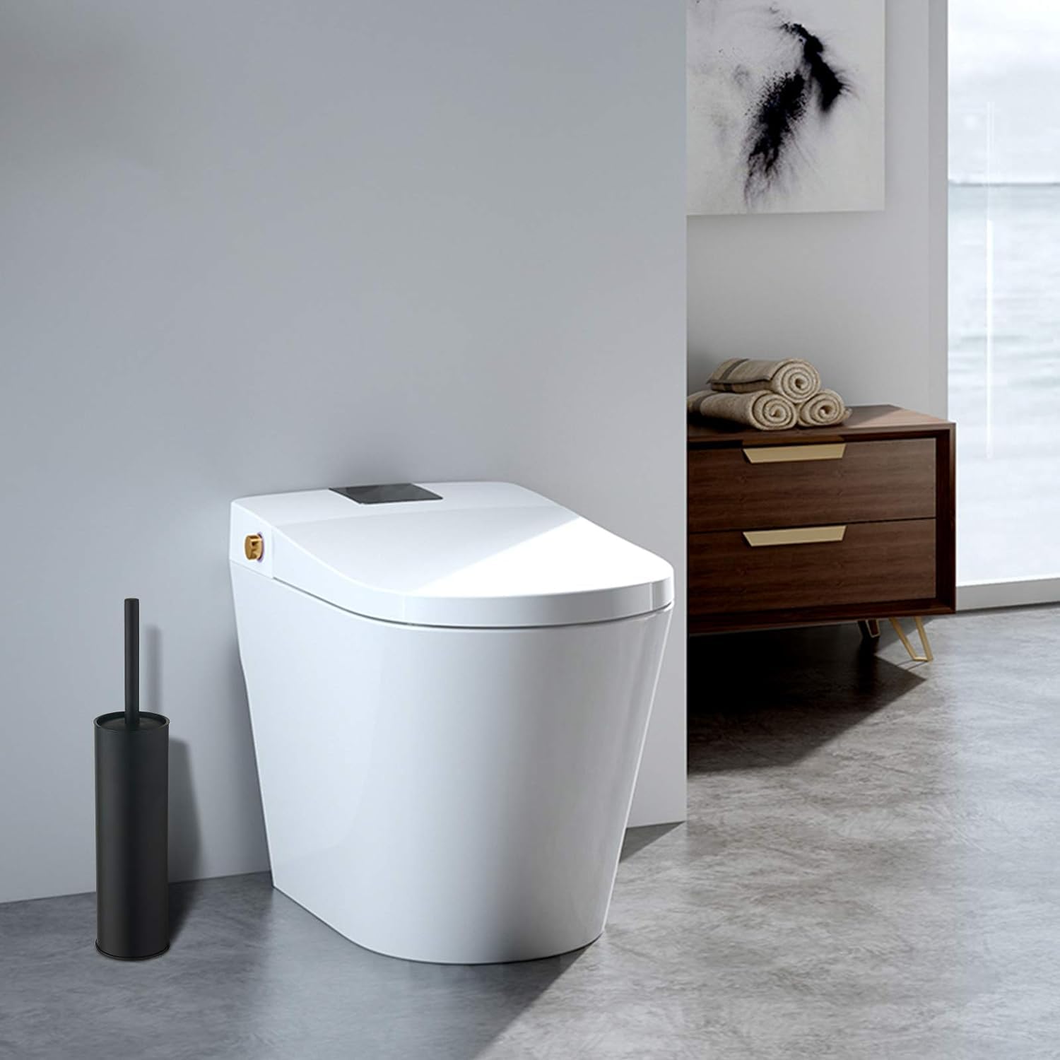 Escobilla de inodoro y soporte, cepillo de inodoro de acero inoxidable con cerdas duraderas para fregar, diseño a prueba de salpicaduras para una limpieza eficiente del baño