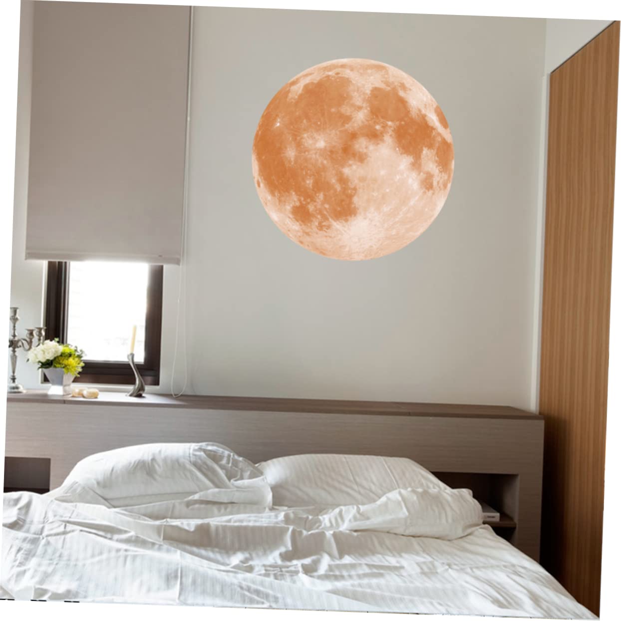 Abaodam Lot De 3 Autocollants Muraux Ronds Phosphorescents En Forme De Lune 40 Cm Pour Chambre Denfant Décoration De Salon
