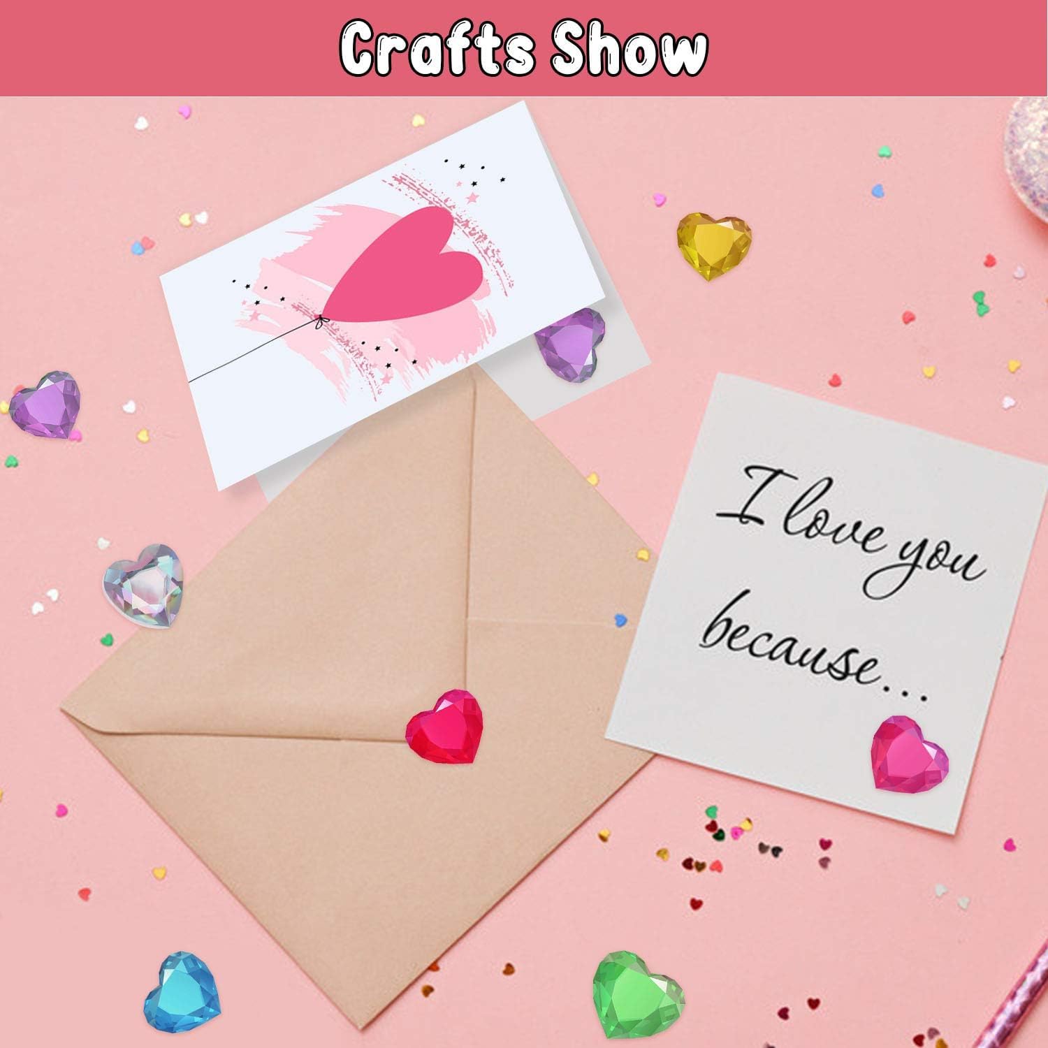 Leesgel 180pcs 3D Heart Rhinestone Stickers - Valentine's Day Crafts Kit with Self-Adhesive Gems for Kids Party Favors, DIY Cards & Home Decor (Sparkling Colorful Designs) - Image 2