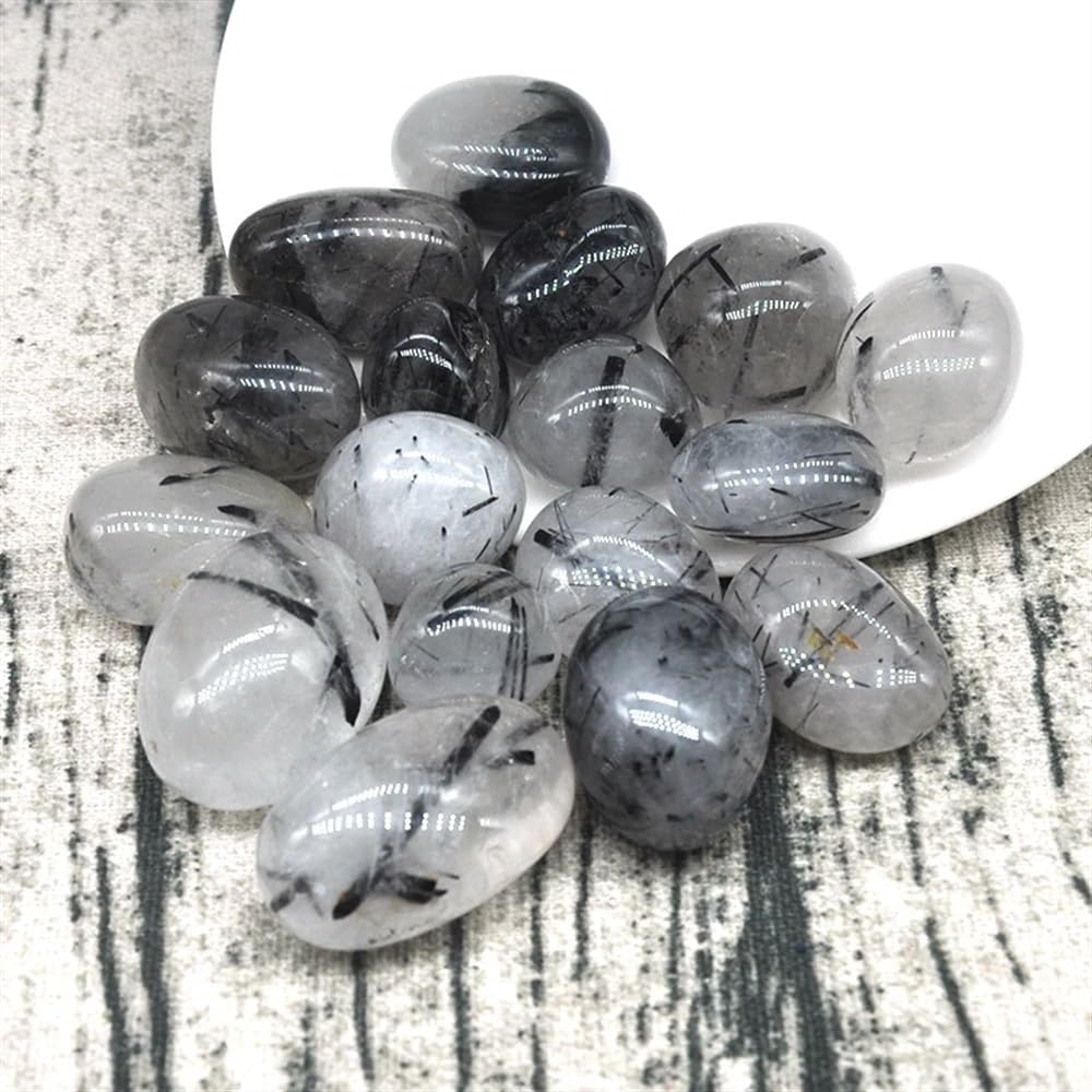 AtkitS Natural Natural Round Black Quartz Rutilated Bulk Tumbled Stones Gravel Specimen Healing Crystals Minerals Gemstones Aquarium Home Decor (Size : 500g)
