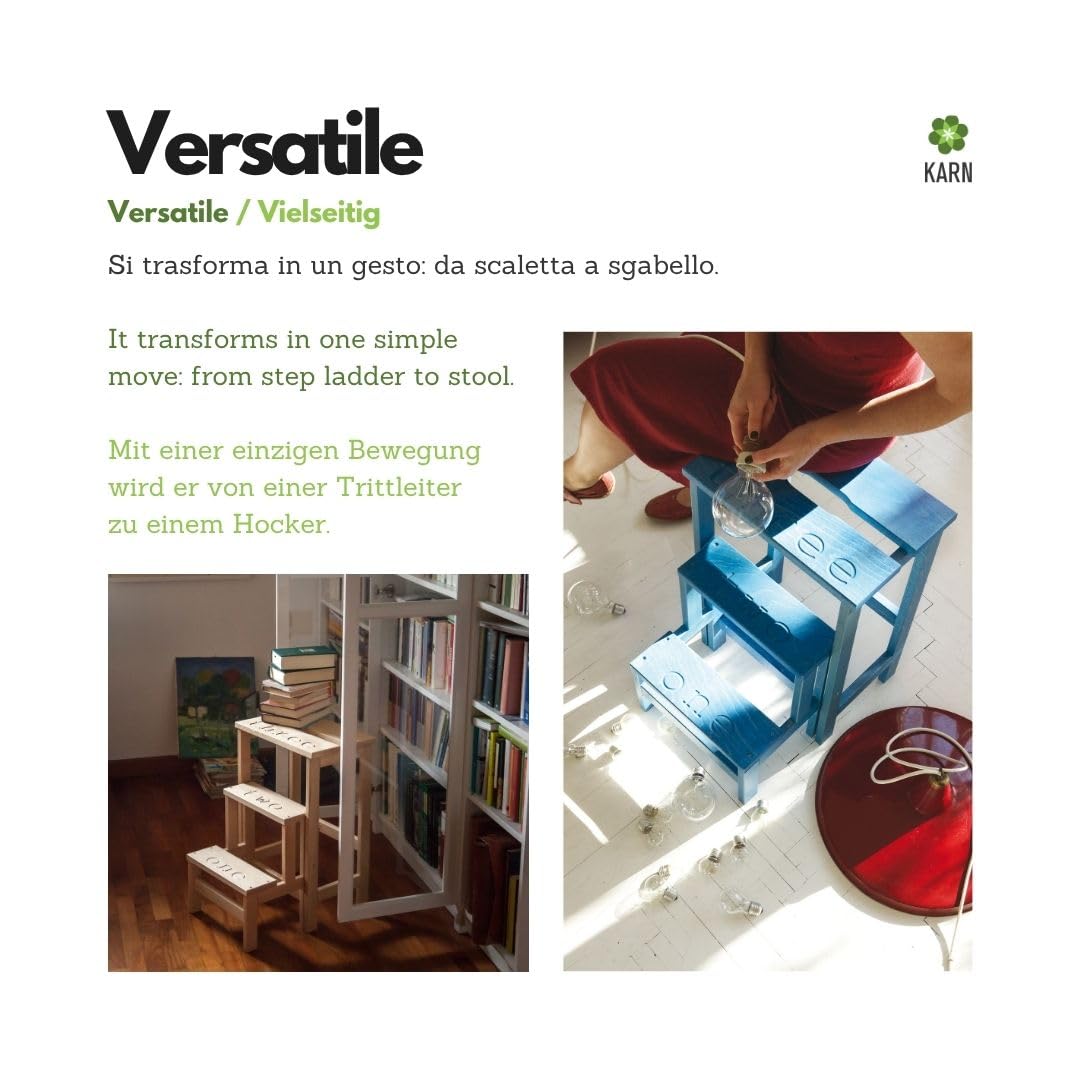 Marchepied escabeau Karn Happy Numbers en Bois de hêtre – marches rotatives numérotées avec sécurité – Cuisine Maison Made in Italy