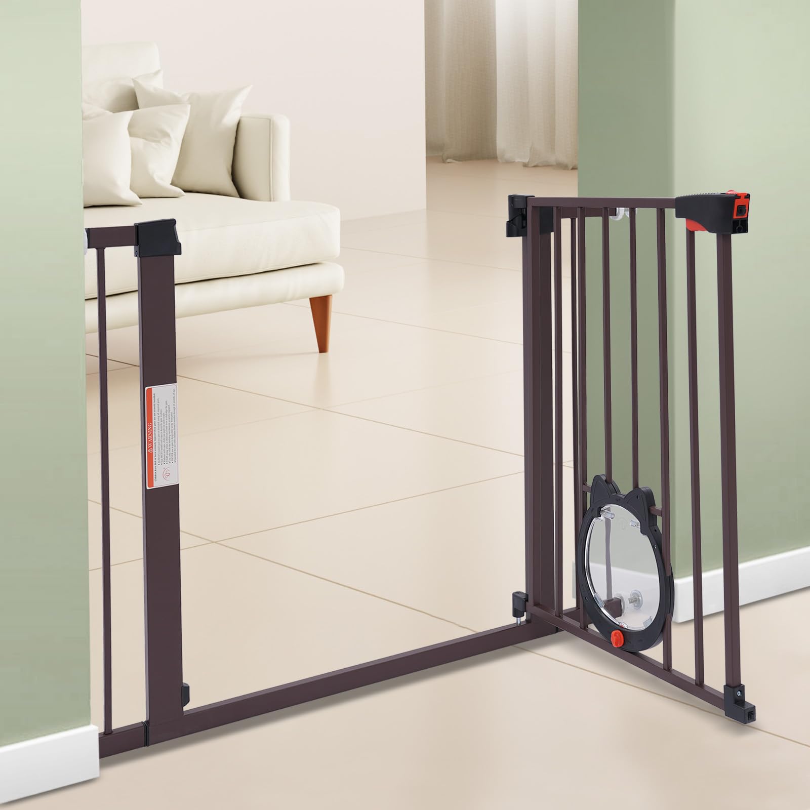 Barrera de seguridad para niños, 93 x 76 cm, para sujetar o perforar, para balcones, entradas, pasillos o aberturas de puertas (café)
