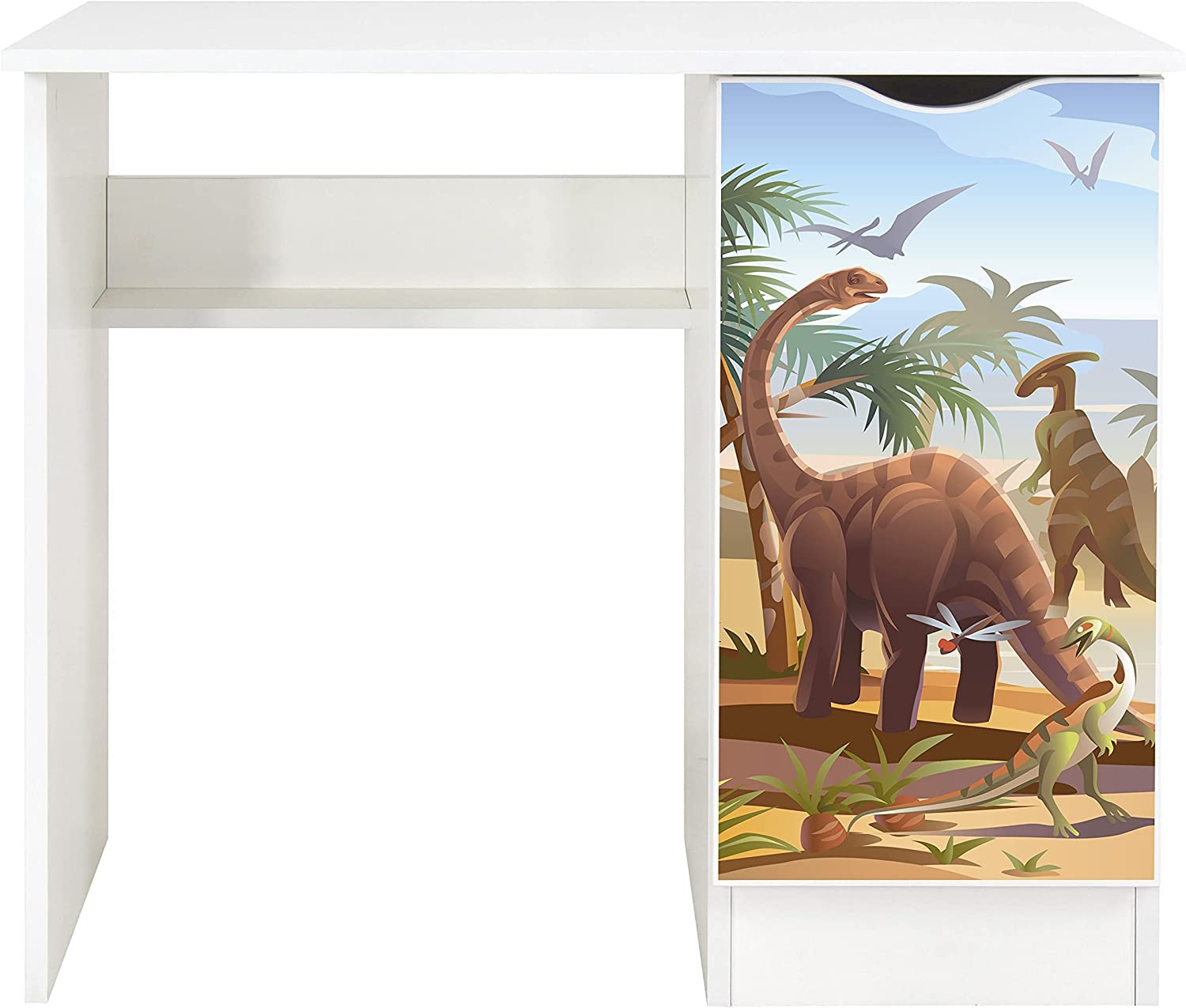 Leomark Confortable Bureau pour Enfants avec étagère - Roma - Blanc Meuble pour Chambre d'enfant, Equipement de Salle, Style scandinave, Hauteur: 77 cm (Dino)