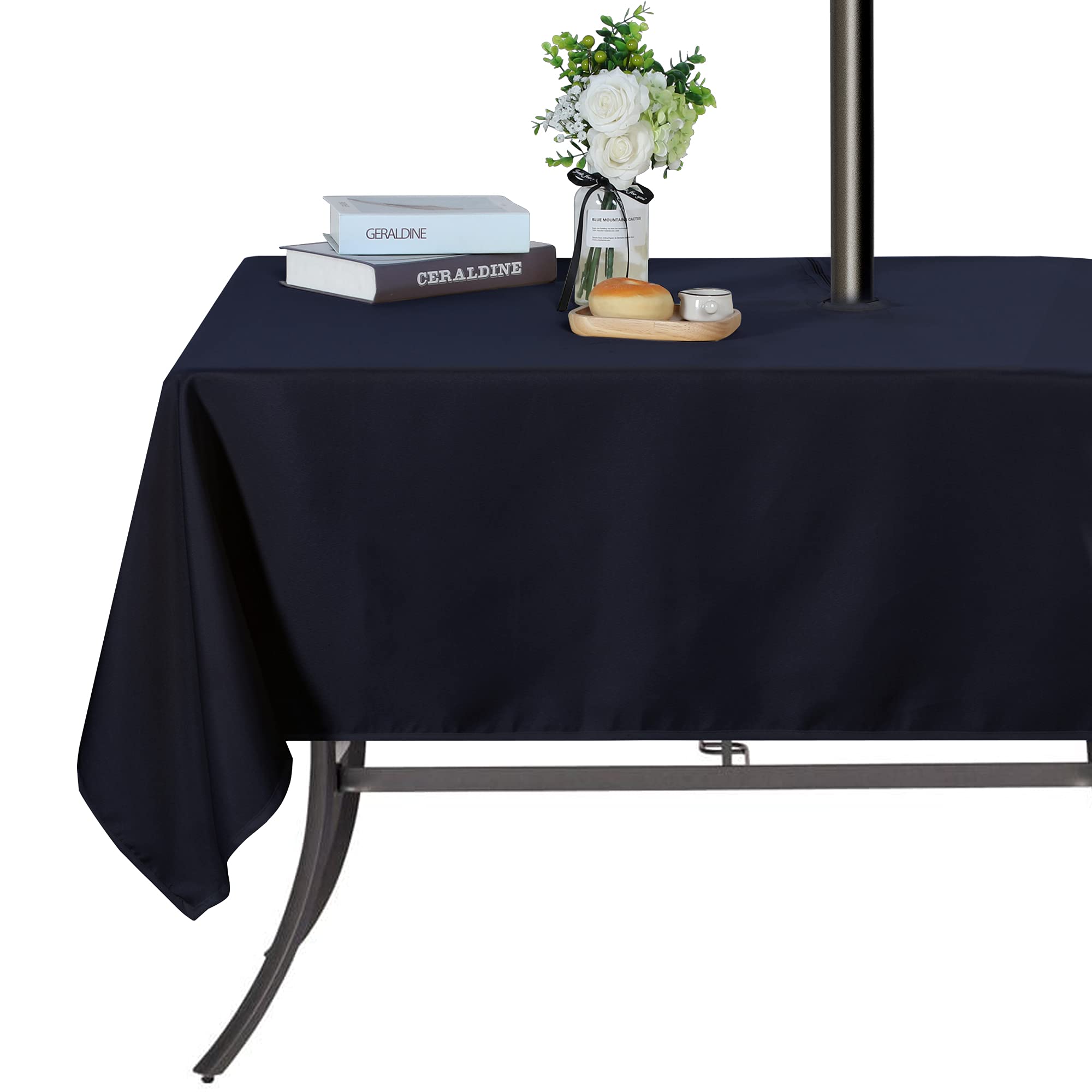 SARAFLORA Outdoor and Indoor Tablecloth -60x120 inch Navy, Wrinkle Free Washable Waterproof Table Cloth with Umbrella Hole and Zipper Rectangle Table Cover for Spring/Summer/Patio/Picnic/BBQS/Party