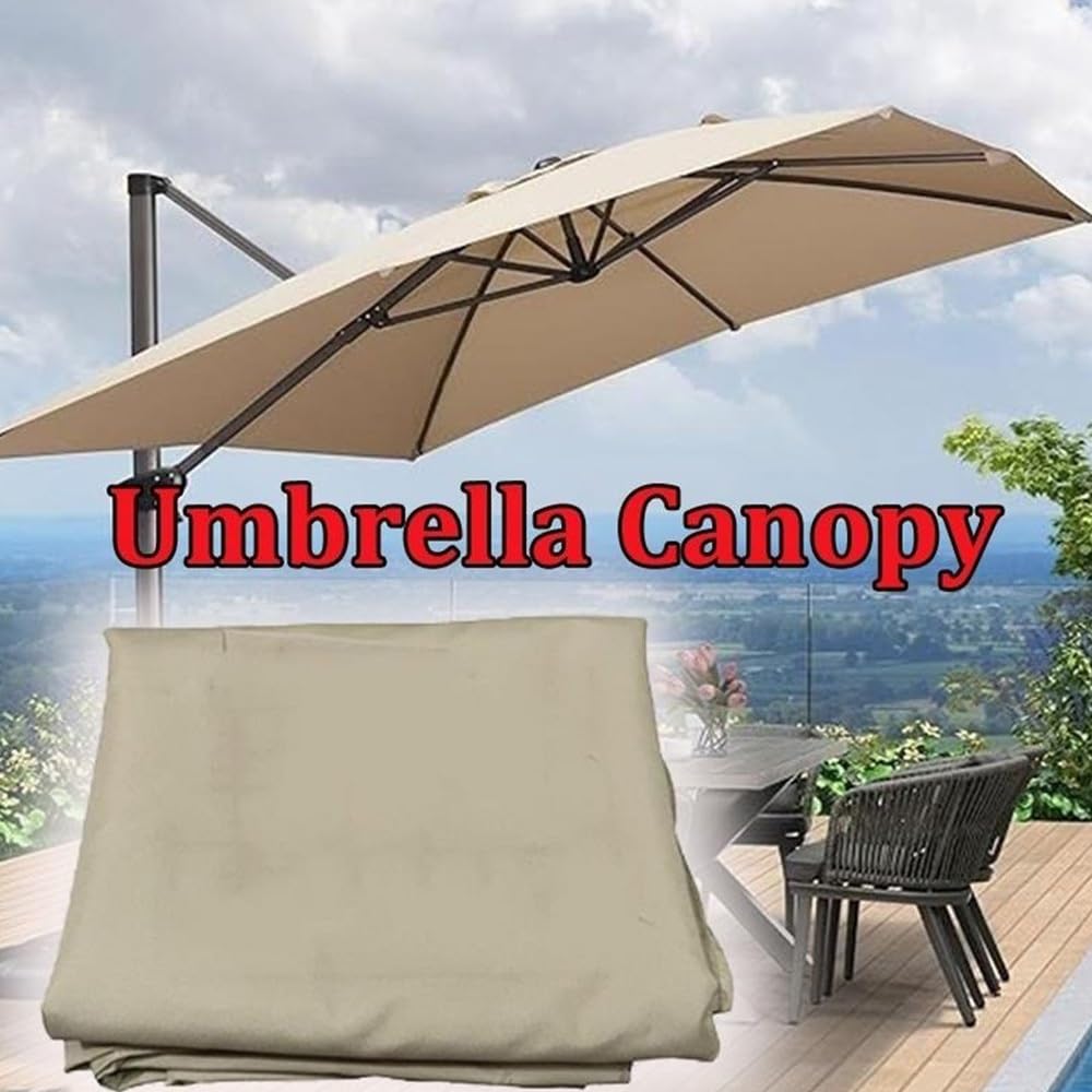 Tessuto di Ricambio per Ombrellone Quadrato 250x250cm Ombrellone Decentrato Telo di Ricambio 8 Stecche Telo di Ricambio per Ombrellone da Esterno(Khaki,250x250cm/8x8ft)