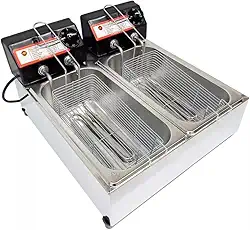 Fritadeira Elétrica com Óleo Industrial Inox, 2 Cubas, 7L 1500W Termostato até 300°C (110V)