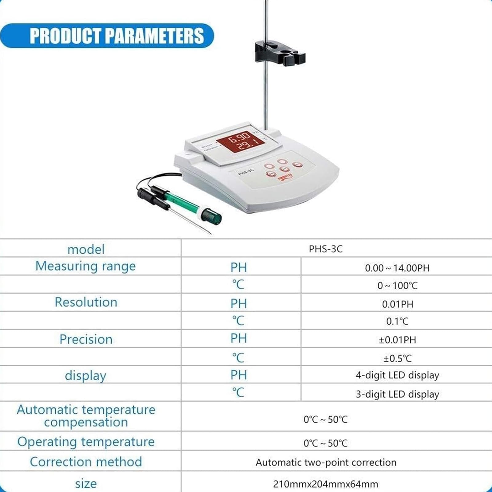 PH mètre de laboratoire ± 0,01 pH précision, 2 électrodes PH/Temp, étalonnage automatique à 2 points, calibrage facile, testeur de pH numérique de bureau pour des résultats précis