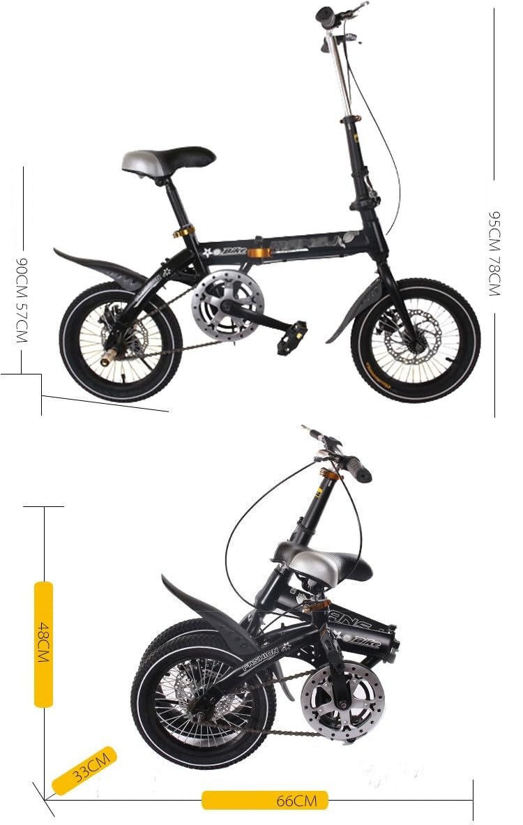 Bicicleta Plegable 14/16 Pulgadas, Marco Acero Carbono Delantero Y Trasero, Bicicleta para Adultos Velocidad Variable, Bicicleta Plegable Superligera para Estudiantes B,16inch