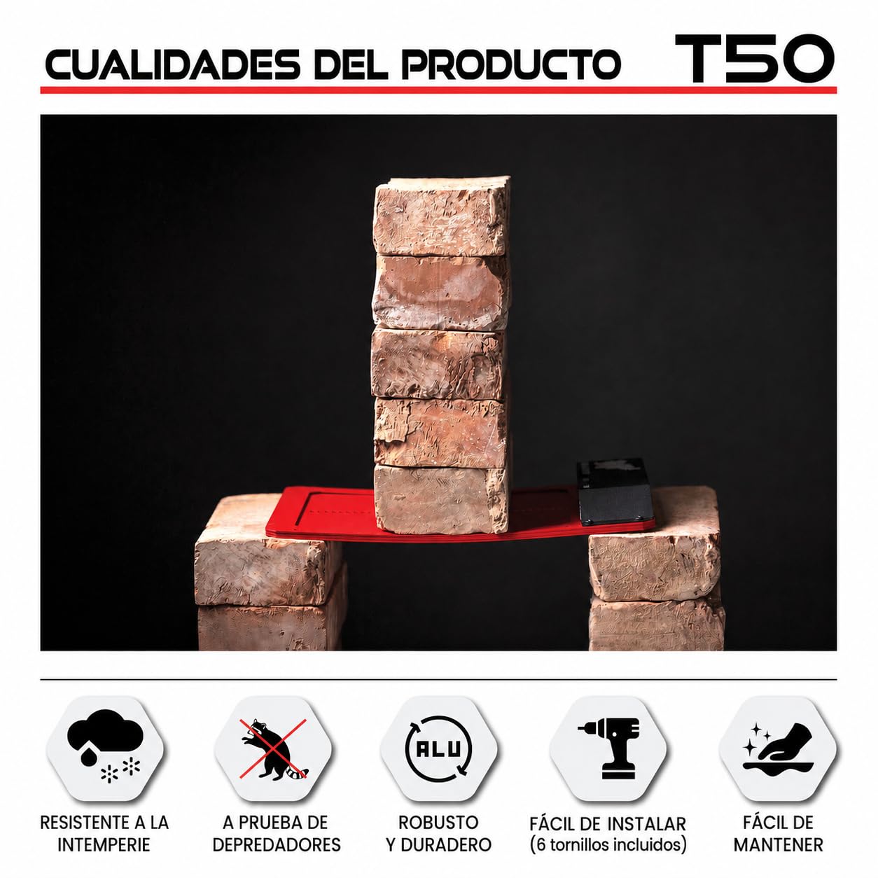 RUN‑CHICKEN Door T50 Red – Puerta automática roja para gallineros, Funciona con Pilas AA, Control por App, Sensor de luz, Temporizador con retardo y Aluminio Resistente para Exteriores