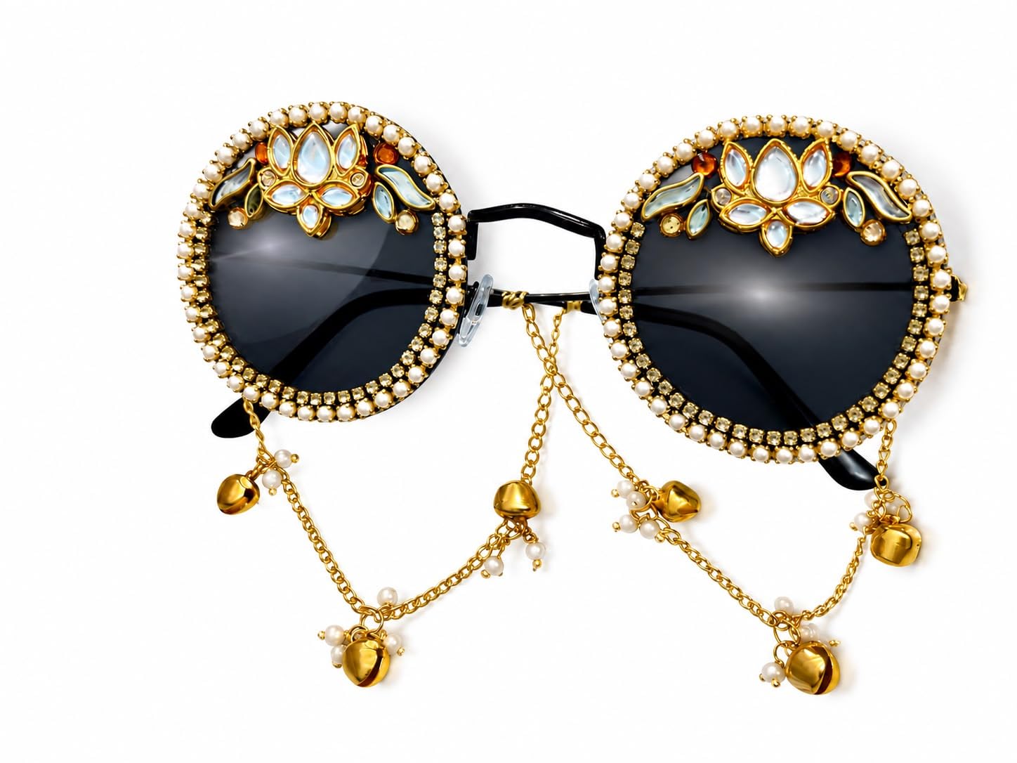 Bridal Sunglasses For Haldi Mehndi etc. I Women's Kashmiri Round Designer Sunglasses By Shahina Creations. Funky Fashion UV Protected Shades.-picture-50