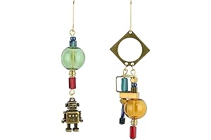Mismatched Robot Yellow Glass Ball Steampunk Dangle Earrings