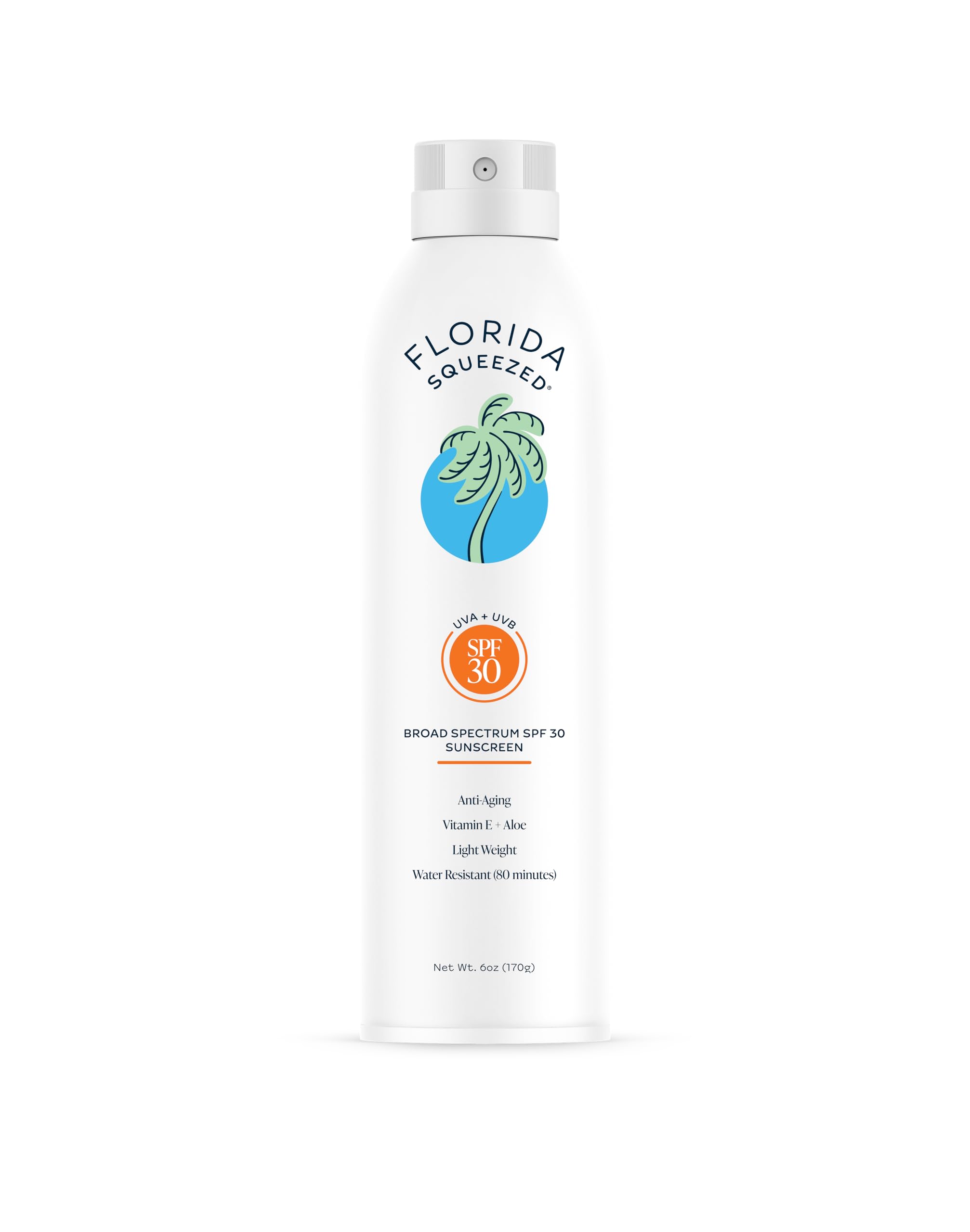 Florida Squeezed SPF 30 Sunscreen Water Resistant Spray 6oz Vegan and Hawaii 104 Reef Act Compliant Octinoxate Oxybenzone