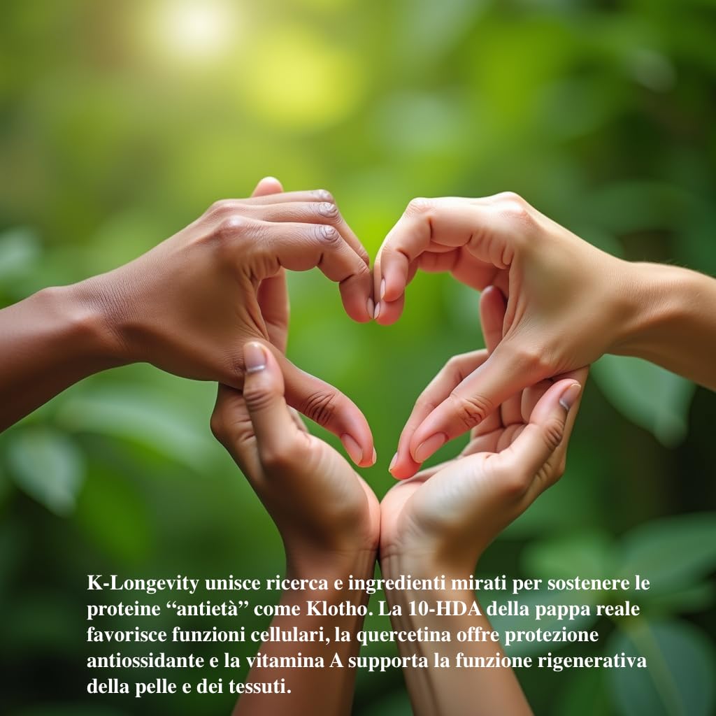 K-Longevity Integratore Alimentare Antiage Energizzante Antiossidante Con Royal Jelly (pappa reale) Quercetina Vitamina A. Supporta le difese Immunitarie e Combatte Fatica Stanchezza Radicali Liberi.