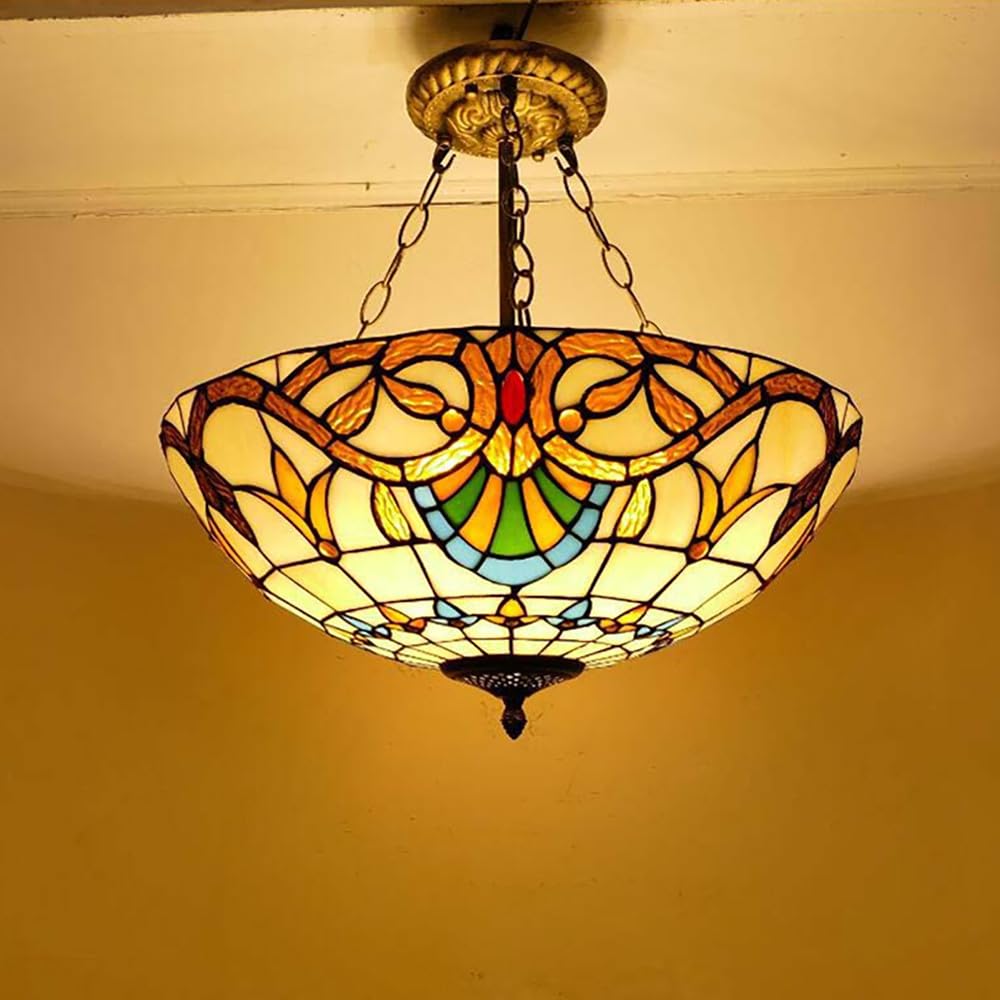 SXECAEPS European Vintage Color Glass Chandelier LED Creative Home Living Room Restaurant Bedroom Hotel Villa Cafe Corridor Pendant Lights (D D50CM)