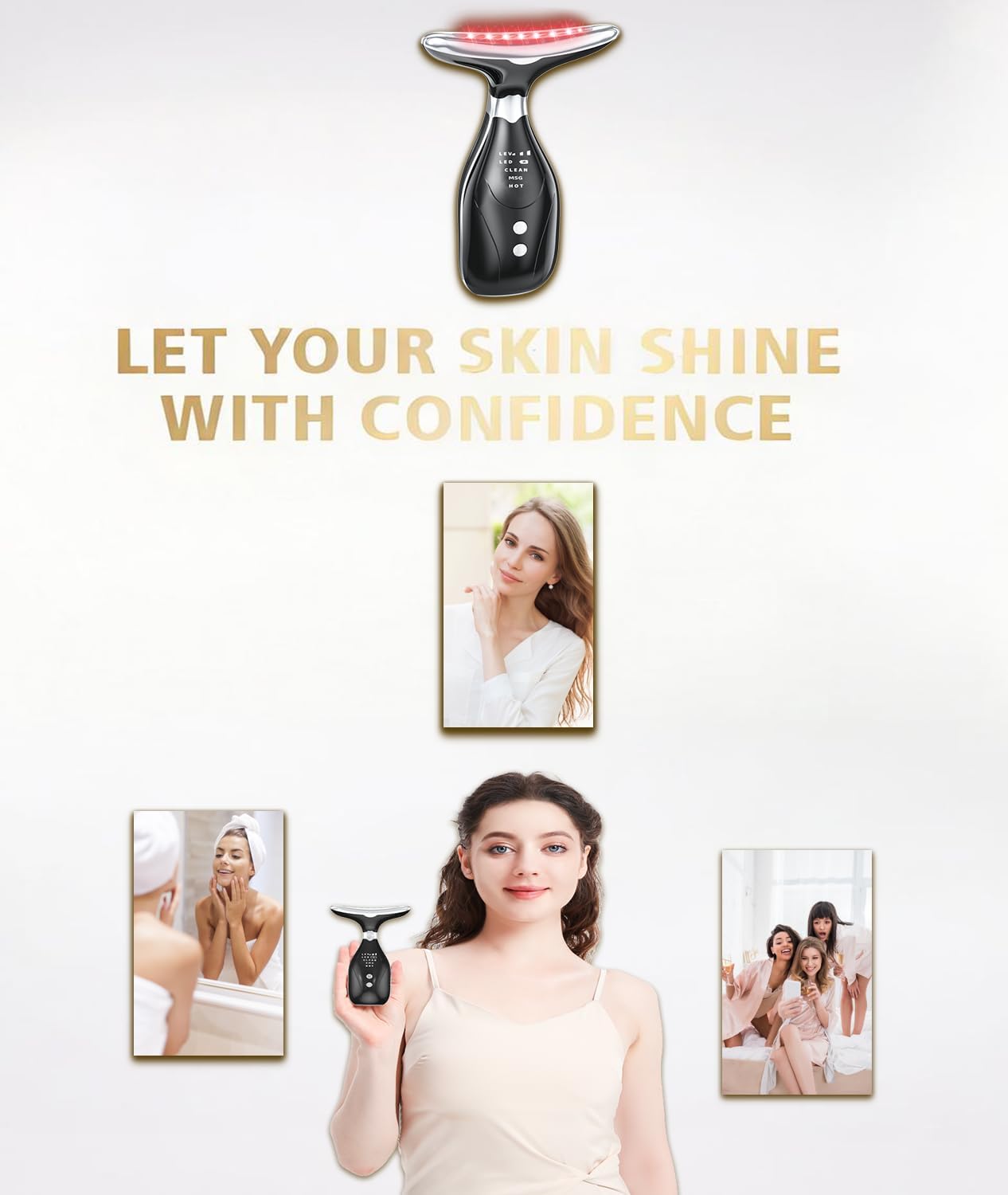 7-in-1 Facial Sculptor Massager, Red Light Therapy for face, 7 Color Modes with Heating & Vibration, Portable Face Massager Tool for Wrinkles & Skin Tone, Arc Design for Better Cream Absorption