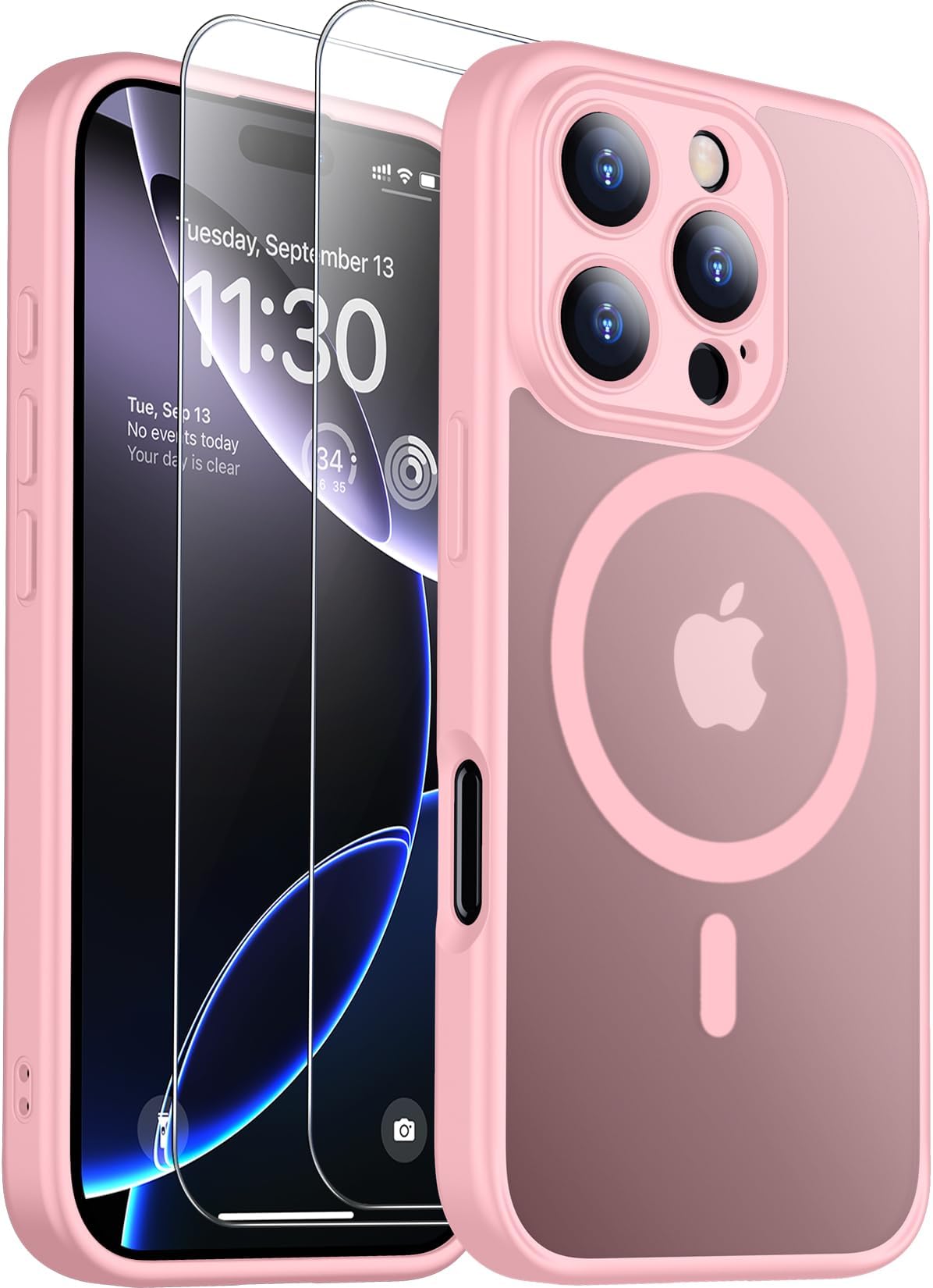 SPIDERCASE Designed for iPhone 16 Pro Case, Magnetic Translucent [2+Full Coverage Tempered Glass Screen Protector] [Full Camera Protection] Anti-Fingerprint Anti-Scratch for iPhone 16 Pro 6.3”, Pink