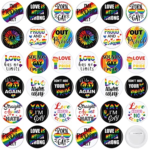 Kigeli 150 Pcs Gay Pride Pins Rainbow LGBTQ Pronoun Button Pin LGBT Lapel Pins Brooch Round Lesbian Bisexual Pride Badge Decor for Party Parades Backpack Hat Cloth Bag Decoration