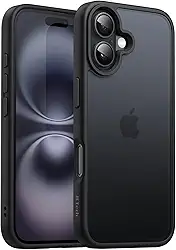 JETech Capa Matte para iPhone 16 6,1 Polegadas, Case Proteção Contra Quedas de Nível Militar à Prova de Choque, Capinha Traseira Translúcida Fosca, Anti-Impressão Digital (Preto)