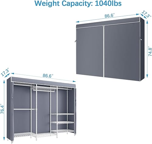 Miniatura 6 de VIPEK V5C Plus - Perchero de ropa portátil con cubierta, resistente e independiente para colgar ropa, perchero de metal blanco con cubierta gris,