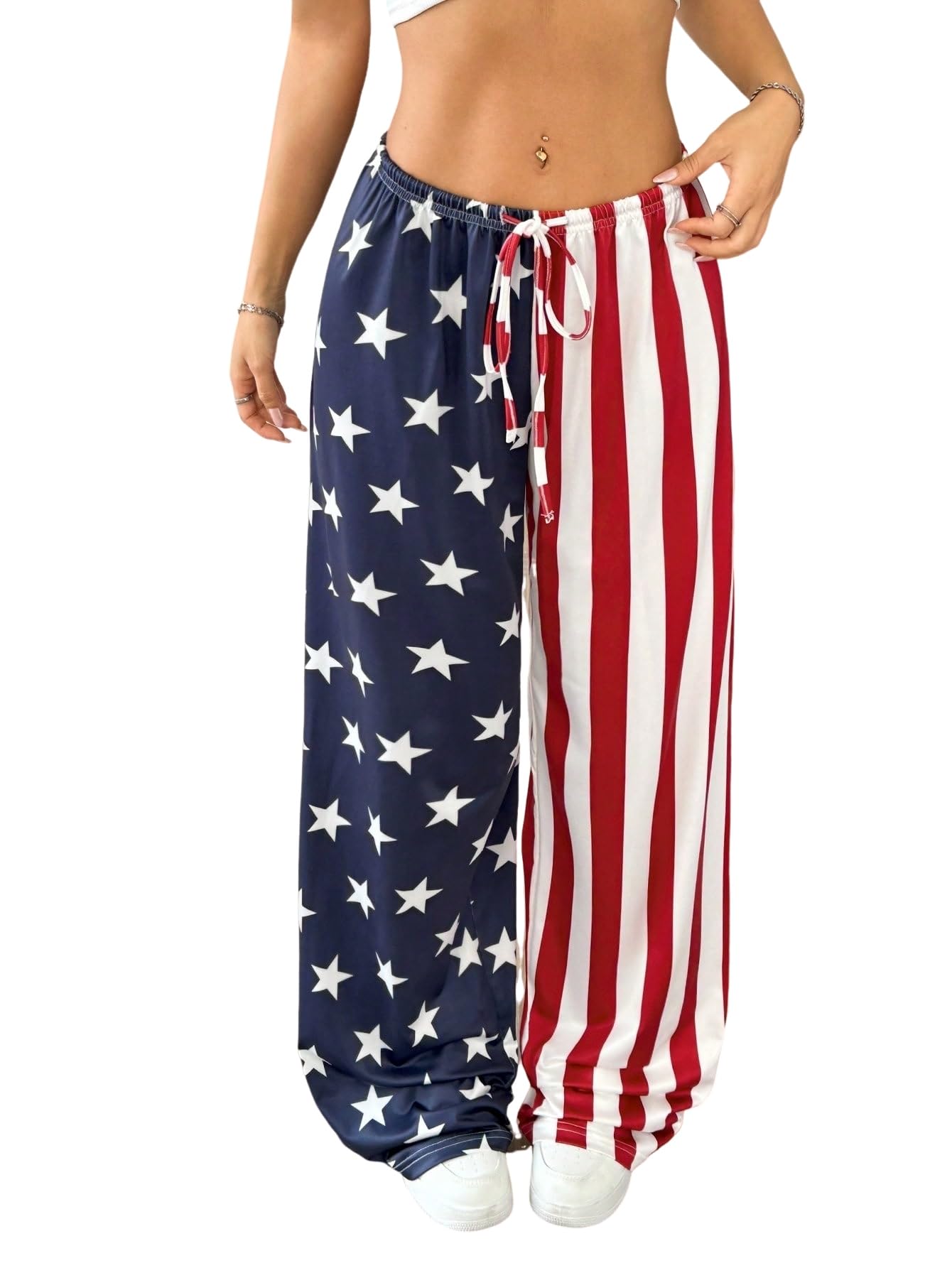Urchics Womens Casual Pants Women Tie-Front Allover Print Casual Pants Minimalist Style for Daily Wear