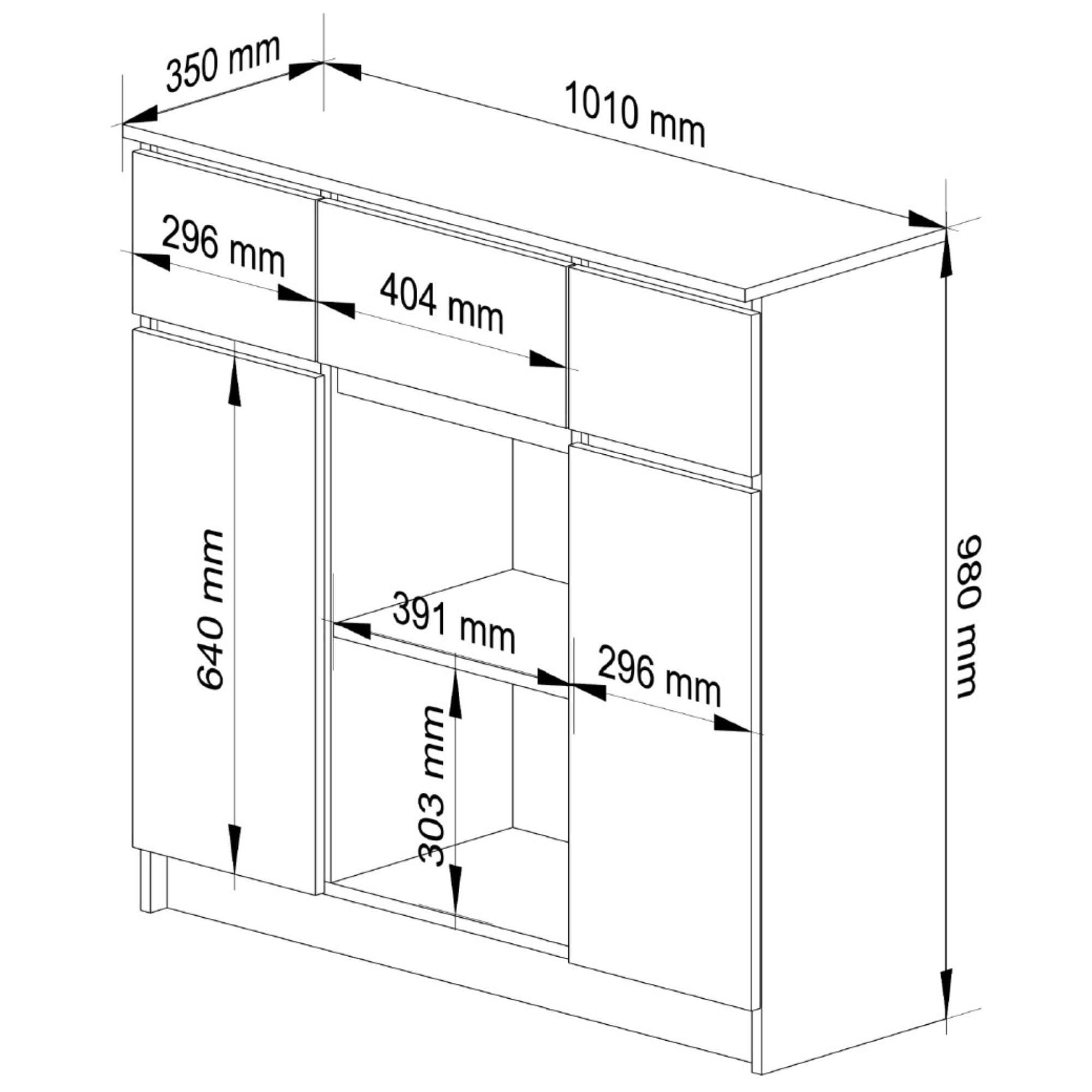Commode AKORD K100 Béton 101 cm 2 portes 3 tiroirs façade Béton 6