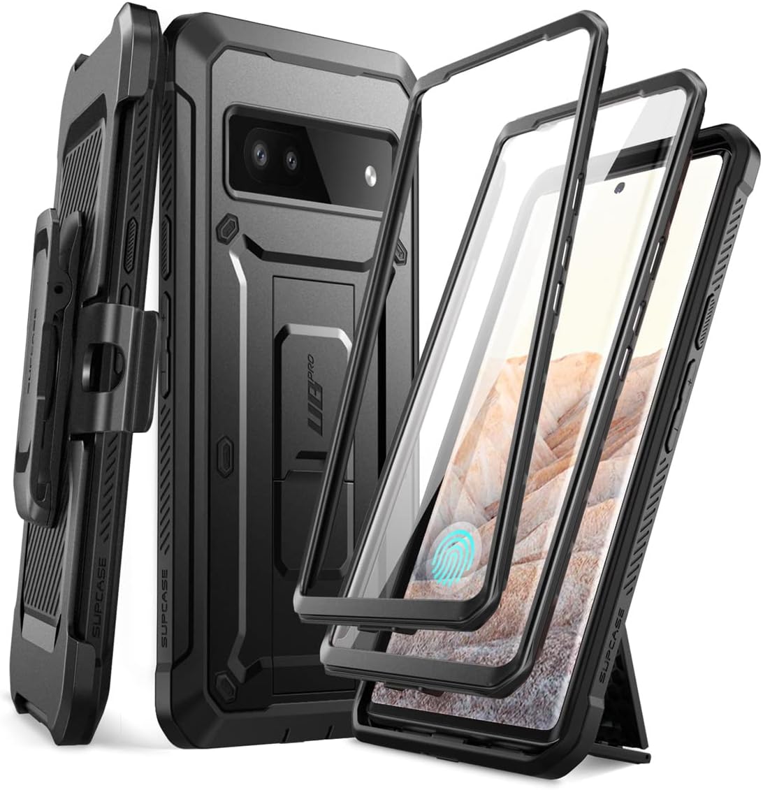 SUPCASE for Google Pixel 6A Case with Stand & Belt-Clip (Unicorn Beetle Pro), [Built-in Screen Protector & Front Frame] [Military-Grade Protection] Heavy Duty Rugged Phone Case for Pixel 6A, Black