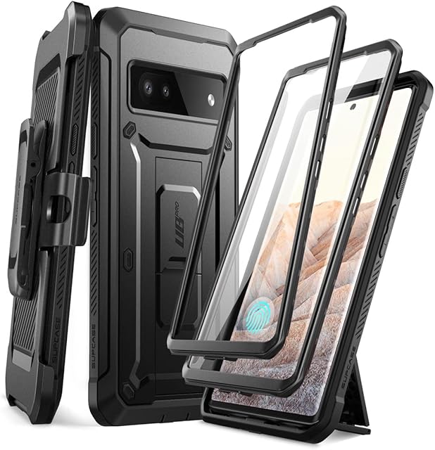 SUPCASE Unicorn Beetle Pro Case for Google Pixel 6a 5G (2022 Release), [Extra Front Frame] Full-Body Dual Layer Rugged Belt-Clip & Kickstand Case with Built-in Screen Protector (Black)
