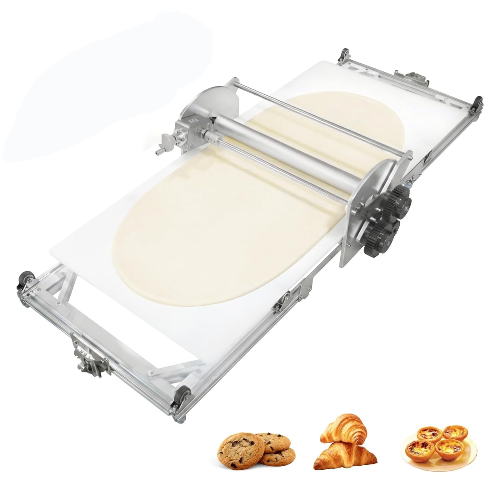 22,7" Gewerbliche Elektrische Teigausrollmaschine Mit Einstellbarer Dicke, Für Pizzateig, Frische Pasta Und Croissants, Geeignet Für Hobbybäcker Und Professionelle Bäckereien